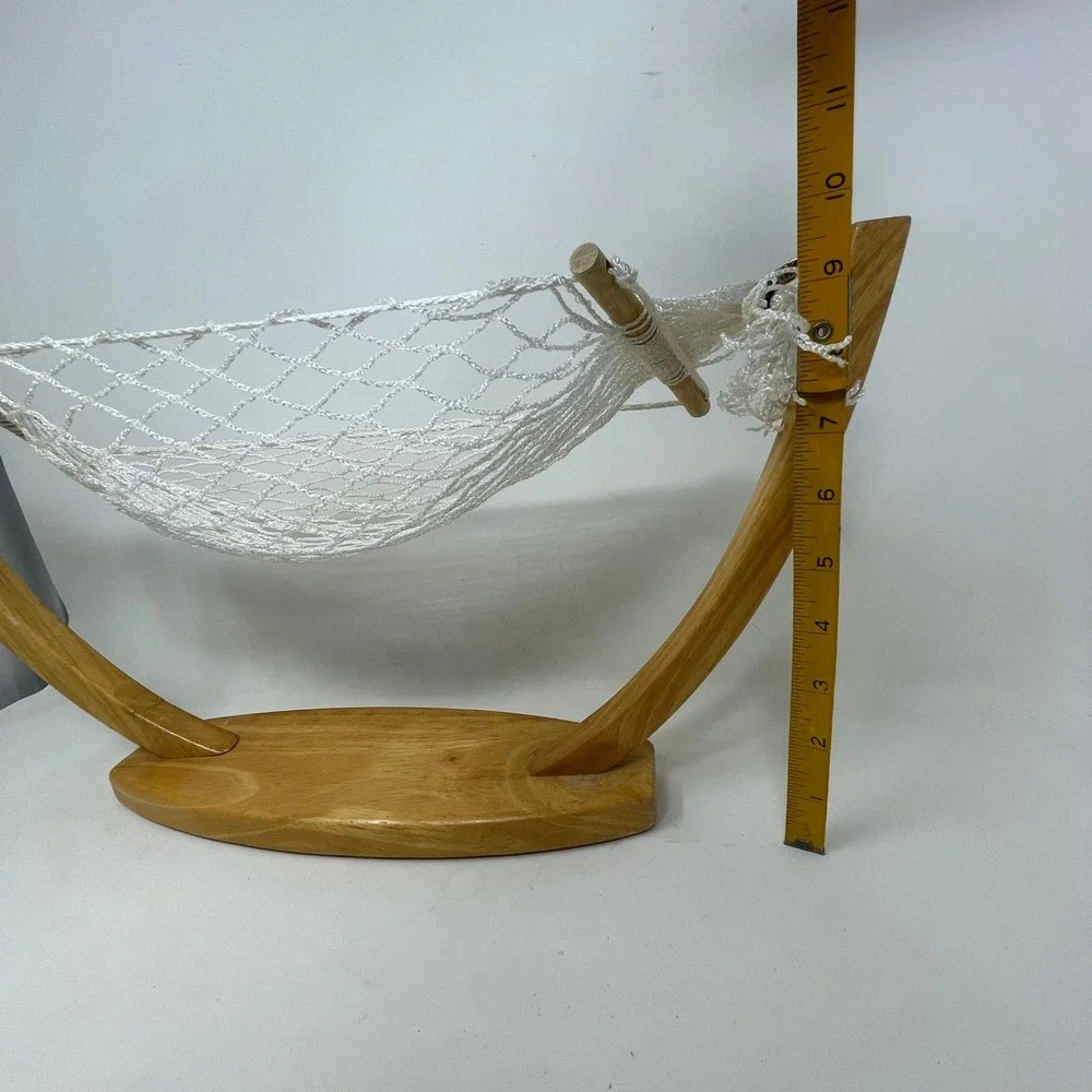 Rodyne Wooden Banana Hammock Fruit Stand White Mesh Net Wood Kitchen Storage